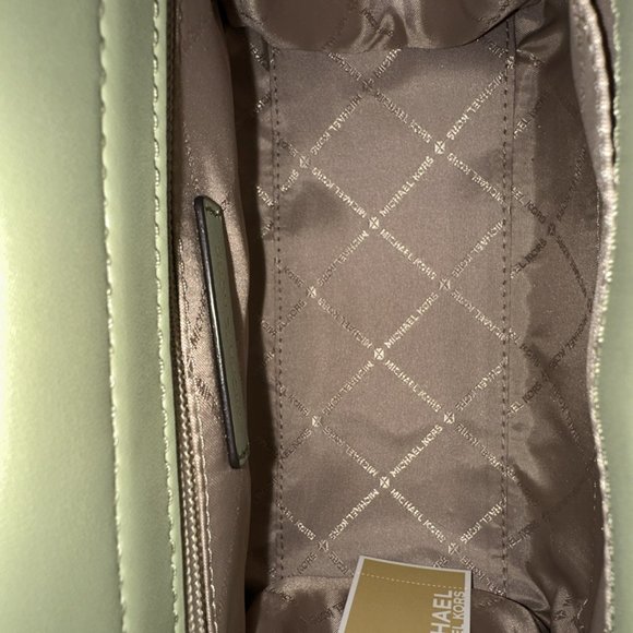 Michael Kors Carmen Medium Flap Satchel/ BLFLD Wallet MK Logo Light Sage NWT - Picture 5 of 11